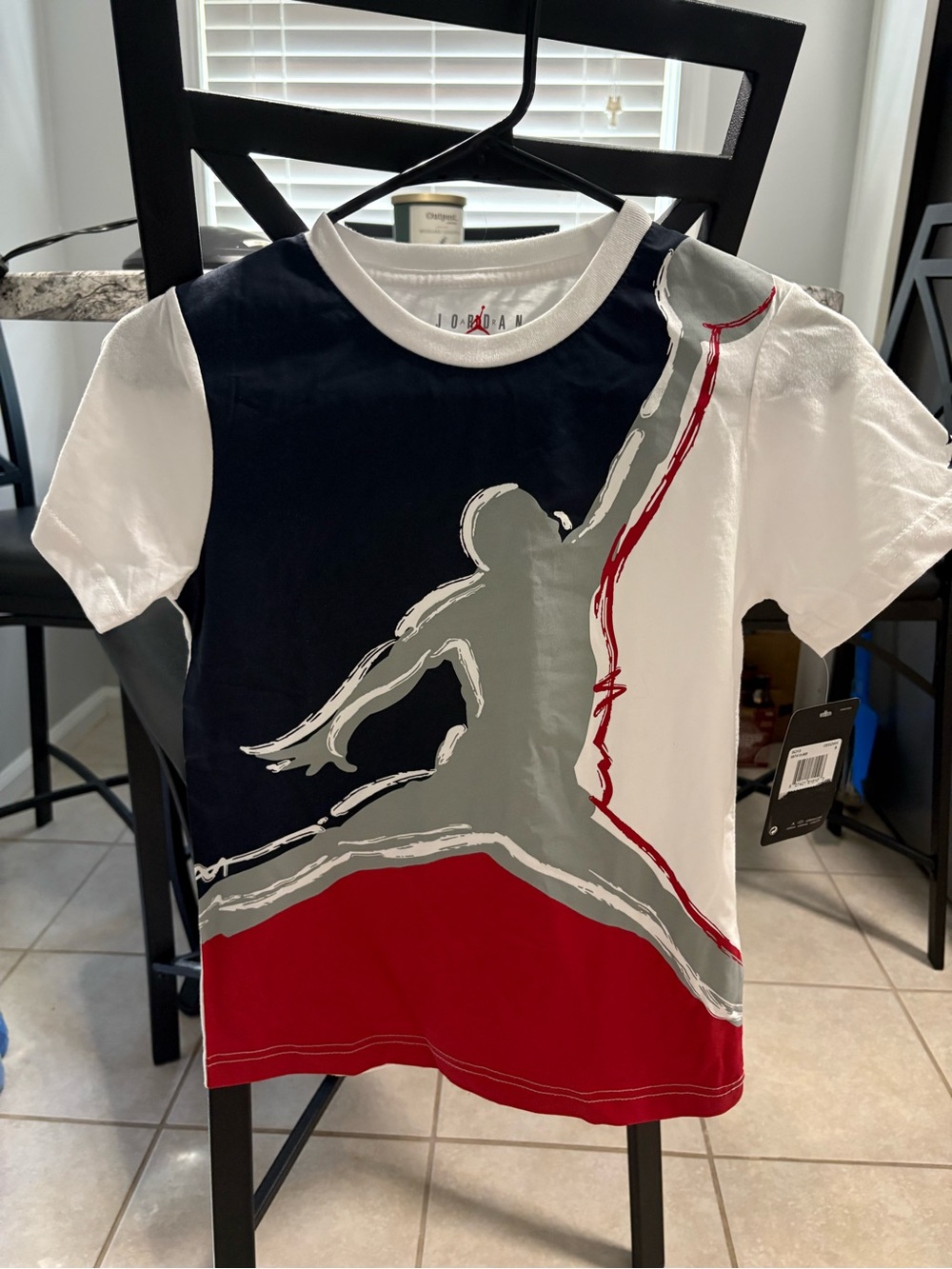 Jordan Kids Short Sleeve Graphic Tee in White, Navy & Red